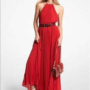 Pleated Georgette Halter Dress.never used because it is too long maxi.